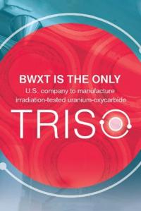 Graphic Stating BWXT is the only US company to manufacture irradiation-tested uranium-oxycarbide TRISO