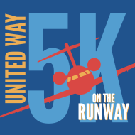 Logo for United Way 5K on the Runway with drawing of airplane