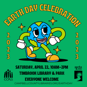 Flyer with strutting anthropomorphic Earth with event details