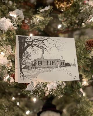 Christmas tree with drawing of Red Hill House