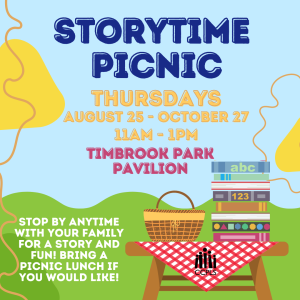 Storytime Picnic flyer with picnic table picture 