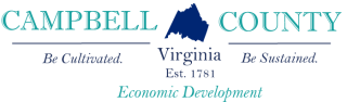 Campbell County Economic Development Logo with teal lettering and navy county boundary