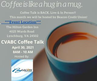 Central Virginia Business Coalition's Coffee Talks Invitation with date, location and time listed.