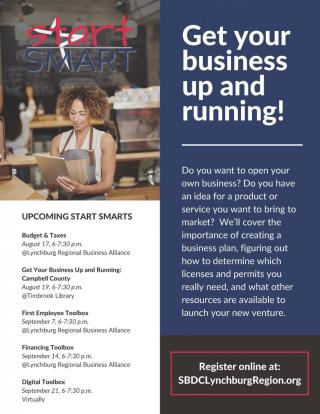 Start Smart: Get your Business Up and Running Campbell County flyer with details about the event, date, location and time.