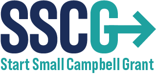 Logo SSCG with arrow and the words Start Small Campbell Grant