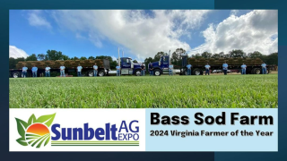 Bass Sod Farm Sunbelt Farm of the Year Image with farmers lined up with tractor
