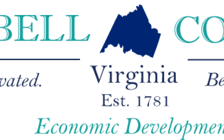 Campbell County Economic Development Logo with teal lettering and navy county boundary