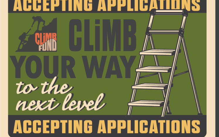 Illustration reading Accepting Applications Climb Your Way to the next level with a ladder and the fund logo