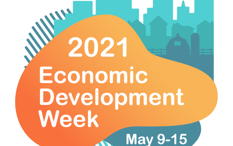 International Economic Development Council's Economic Development Week 2021 Logo with Orange and Blue and White Colors